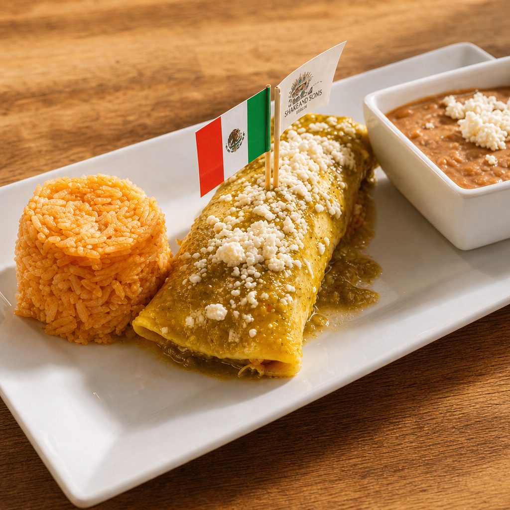 Kids Mini Shredded Chicken Enchilada Verdes.