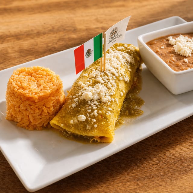Kids Mini Shredded Chicken Enchilada Verdes.